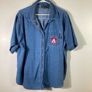 Womens Vintage Mickey Unlimited‎ Denim Shirt Mickey Mouse Blue Pink 22W/24W